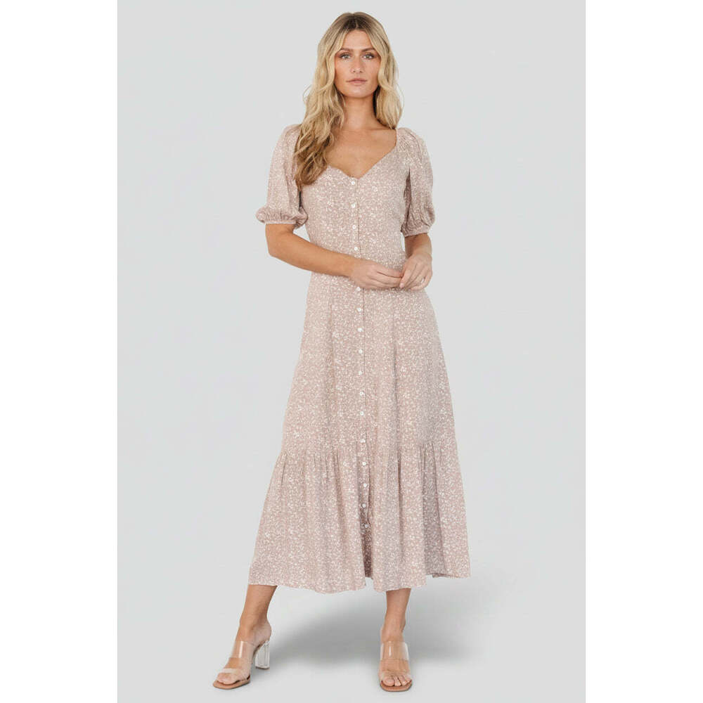 Baltic Born Mathilda Button Maxi Dress | Beige Floral Size SS